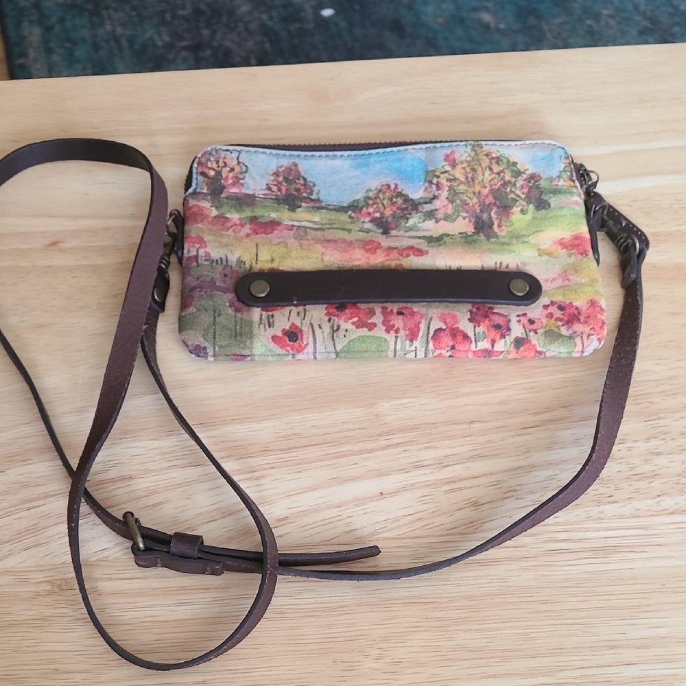 Vida Floral Watercolor Crossbody Bag with Leather Strap